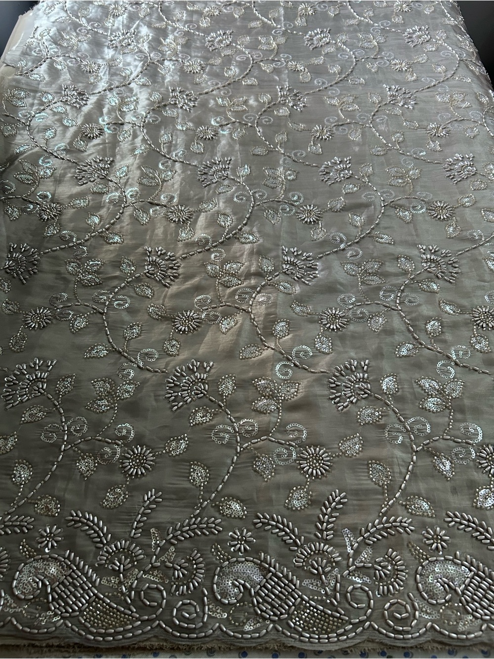 Embroidered Floral 3pc Fabric Silver on Beautiful Grey Color